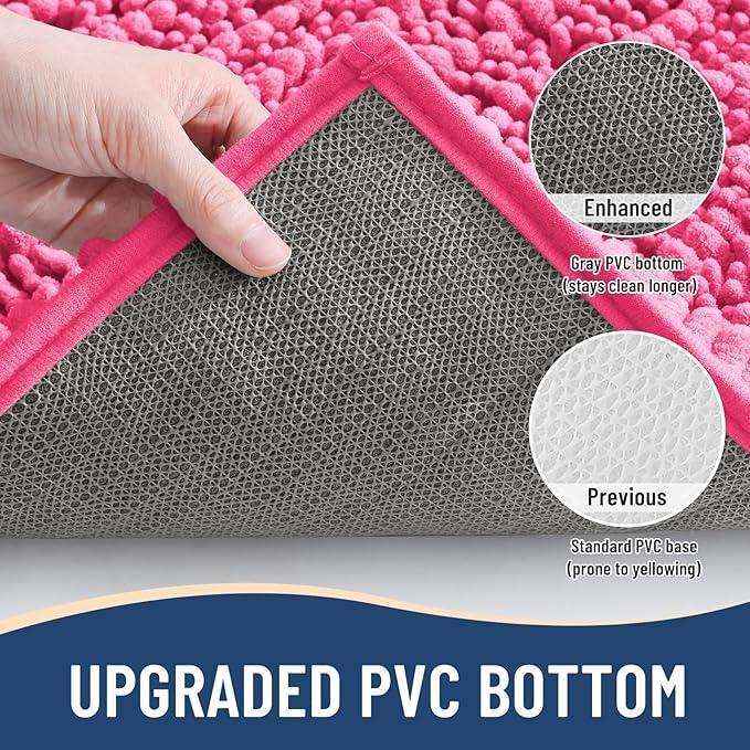 Arotive Luxury Chenille Bathroom Rug Mat, Extra Soft Thick Absorbent Shaggy Bath Rugs, Non-Slip Machine Wash Dry, Plush Bath Mats for Bathroom, Shower and Tub, 24x16, Deep Pink - ModernBath