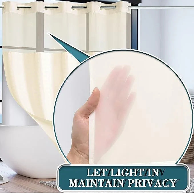 Conbo Mio No Hook Shower Curtain with Snap in Liner Set, Hotel Luxury Beige Shower Curtains for Bathroom with See Through Top Window, Waterproof, Washable 71W x 74H - ModernBath