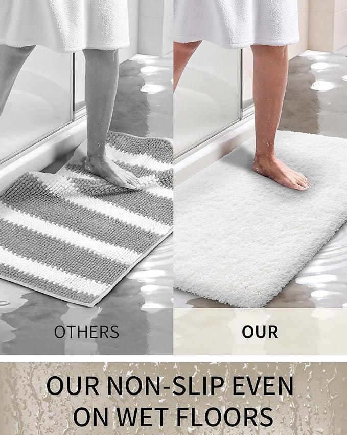 Ruggnovea Bathroom Rugs Non Slip Washable 59x24, Ultra Soft Thick Shaggy Absorbent Bath Mats, High Density Foam Latex Non Slip Backing Bath Rugs, Microfiber Bath Mats for Bathroom Floor&Sink,White - ModernBath