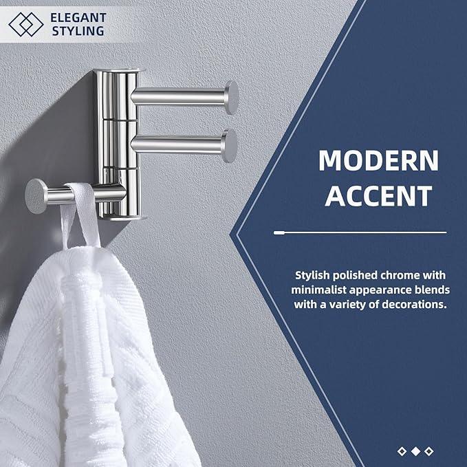 Angle Simple Swivel Hook Polished Chrome, SUS 304 Stainless Steel Bathroom Towel Hook for Wall - ModernBath