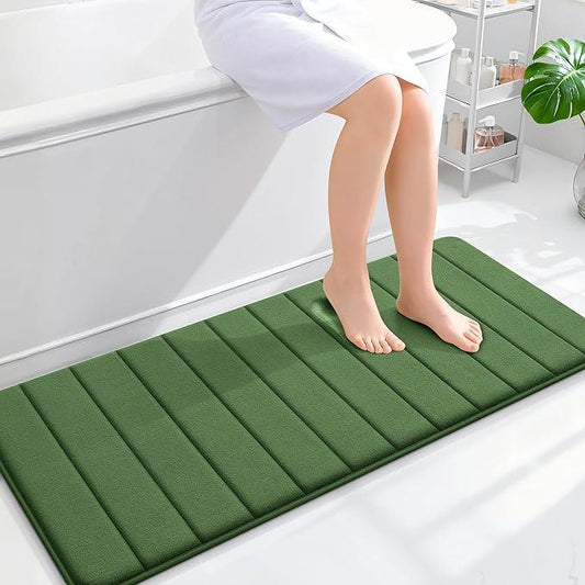 OLANLY Memory Foam Long Bathroom Rugs Runner 47x20, Super Soft Absorbent Bath Mat, Quick Dry, Machine Washable Shower Floor Rugs, Bathmat Carpet, Bathroom Home Decor Accessories, Olive Green - ModernBath