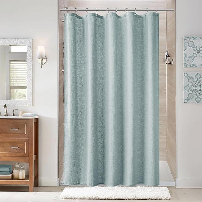 Naturoom Blue Linen Shower Curtain, Cloth Textured Fabric Shower Curtain Set with Hooks, Simple Elegant Modern Farmhouse Country Ultra Thick Bath Curtains for Bathroom,Water Repellent,54x78 - ModernBath