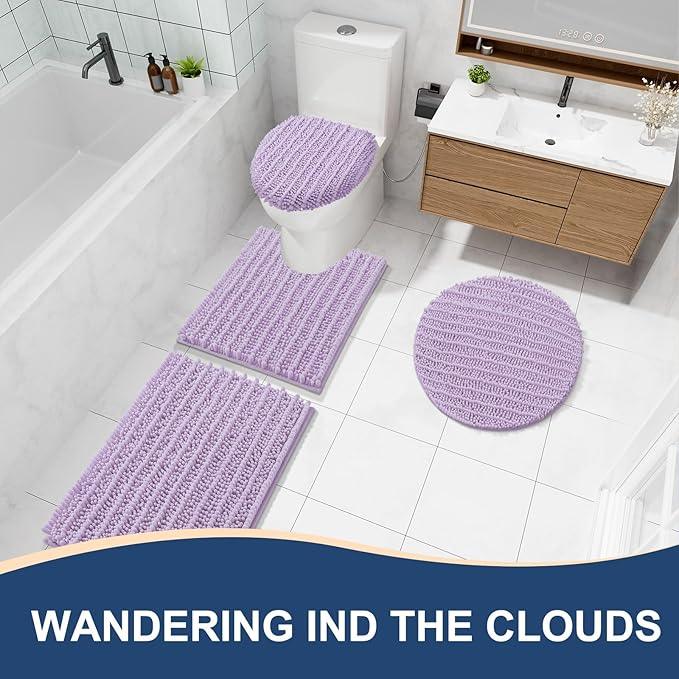 Arotive Luxury Chenille Bathroom Rug Mat, Extra Soft Thick Absorbent Shaggy Bath Rugs, Non-Slip Machine Wash Dry, Plush Bath Mats for Bathroom, Shower and Tub, 34x21, Light Purple - ModernBath
