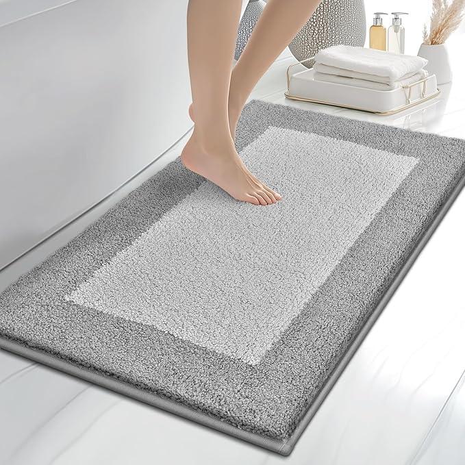 anllugs Bathroom Rugs 24" x 36", Non-Slip Extra Soft Absorbent Bath Rugs, Machine Washable Quick Dry Bath Mats for Bathroom Floor, Shower, Bathtub and Sink, Light Grey & Grey - ModernBath