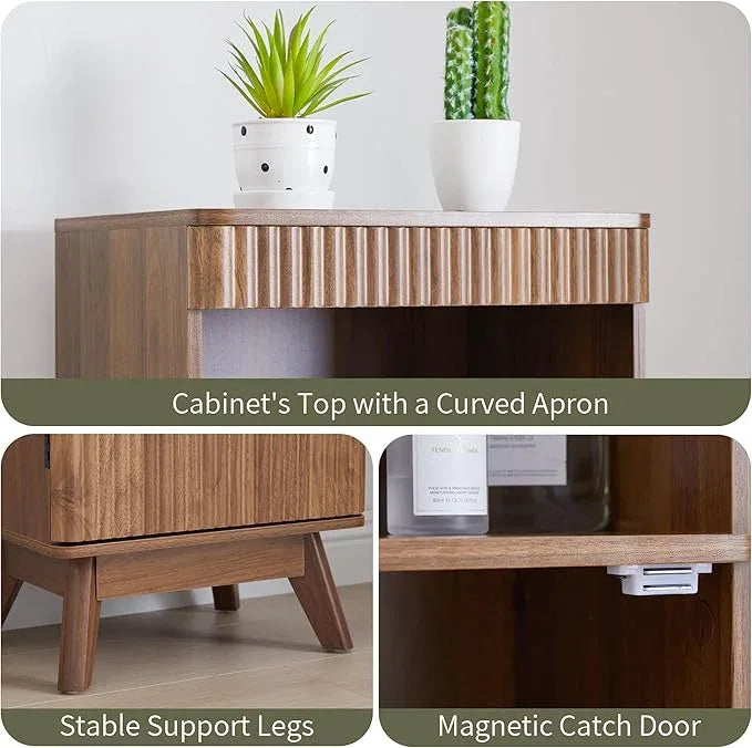 68" Tall Bathroom Storage Cabinet,Narrow Fluted Tower Cabinet with Door and Shelves,Slim Space Saving Storage Unit for Bathroom Kitchen Living Room (Walnut, 11.8" D x 15.75" W x 68" H) - ModernBath