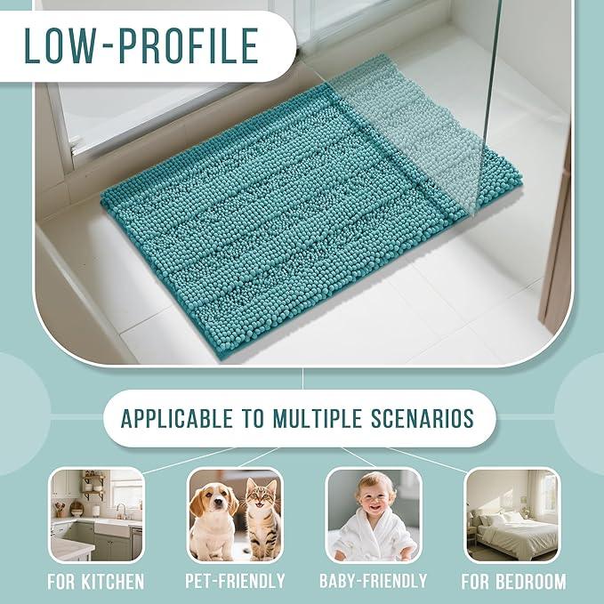 Yimobra Bathroom Rug Mat 47 x 24, Non Slip and Super Absorbent Bath Mat,Machine Washable Quick Dry,Ultra Plush Chenille Shower Rugs for Bathroom Floor Sink Tub and Shower Outside,Teal Blue - ModernBath