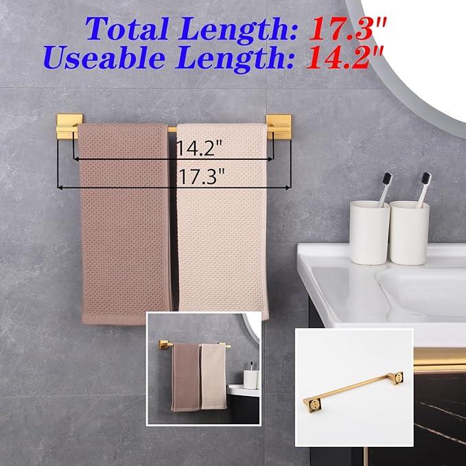 GERZWY 18-Inch Gold Towel Rack, Single Towel Bars for Bathroom, Wall Mounted Stainless Steel Hand Towel Holder JG1901A45-BE - ModernBath