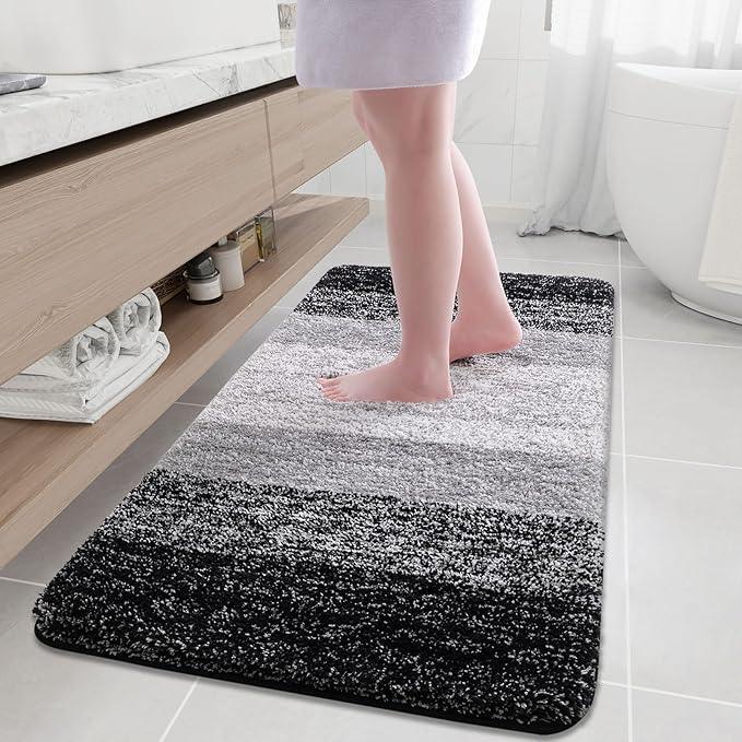 Arotive Microfiber Bathroom Rugs, Shaggy Soft and Absorbent Bath Rug, Non-Slip, Thick Plush Machine Washable Dry Bath Mats for Bathroom, Tub and Shower, 54x24, Black, Rectangular - ModernBath