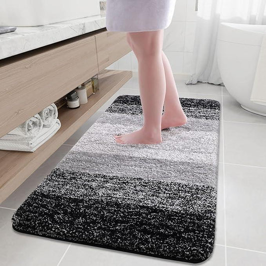 Arotive Microfiber Bathroom Rugs, Shaggy Soft and Absorbent Bath Rug, Non-Slip, Thick Plush Machine Washable Dry Bath Mats for Bathroom, Tub and Shower, 54x24, Black, Rectangular - ModernBath