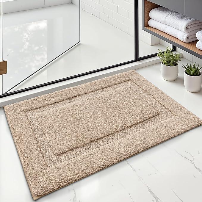 LUMI Ultra Soft Bathroom Rugs Non Slip with Rubber Backing, Absorbent Washable Bath Mat Quick Dry, Upgraded Premium Microfiber Plush Carpet for Bathtub and Shower Floor, Beige, 24x36 - ModernBath