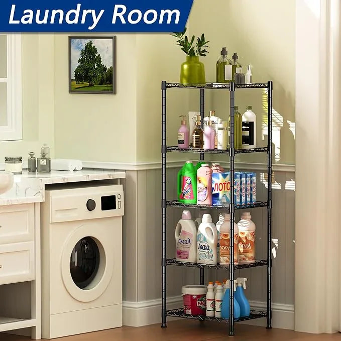 REGILLER 5-Wire Shelving Metal Storage Rack Adjustable Shelves,Standing Storage Shelf Units for Laundry Bathroom Kitchen Pantry Closet(Black,11.8" D x 16.6" W x 53.5" H) - ModernBath