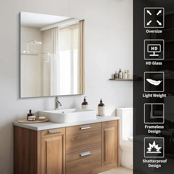 CILIBER Frameless Mirror, 30x36 inch Rectangle Bathroom Mirror for Wall, Upgraded Shatterproof Vanity Mirror with Polished Edge for Bathroom,Bedroom,Living Room and Entryway - ModernBath