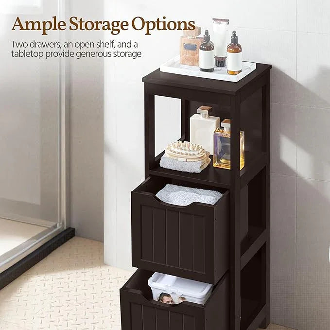 Yaheetech Bathroom Floor Cabinet, Wooden Storage Cabinet with 2 Drawers and 1 Shelf, Multifunctional Side Organizer Rack Stand Table, D11.8xW11.8xH35 Inches Espresso - ModernBath