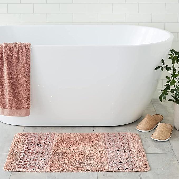 Zahari Home Sinatra Modern Bathroom Rug Classic Luxury Bath Rug Contemporary Decor Pink Bath Mat for Shower Unique Design Stylish Blush Bathroom Rug Bath Shower Tub Decor Bling Blush - ModernBath