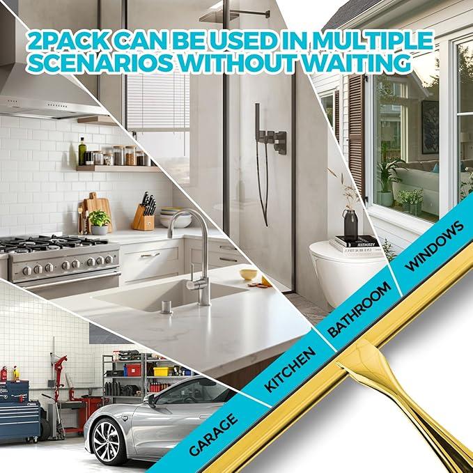 ALFLOD 2PACK 12-Inch Golden All-Purpose Shower Squeegee for Shower Doors, Bath Linen Sets, Tile Shower Walls, Bathroom, Window, Glass and Car Windshield, Mirrors and Kitchen-Stainless Steel - ModernBath