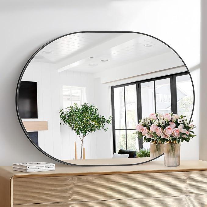 Bathroom Mirrors, 36" x48" Black Mirrors, Oval Vanity Mirrors, Metal Framed Wall Mounted Mirrors, Vertical/Horizontal Mirror for Bathroom Bedroom Entryway Living Room - ModernBath
