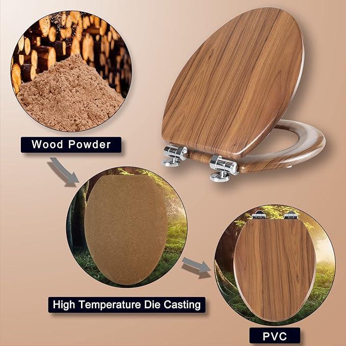 Elongated Toilet Seat Molded Wood Toilet Seat with Quietly Close and Quick Release Hinges, Easy to Install also Easy to Clean by Angol Shiold (Elongated, Natural) - ModernBath