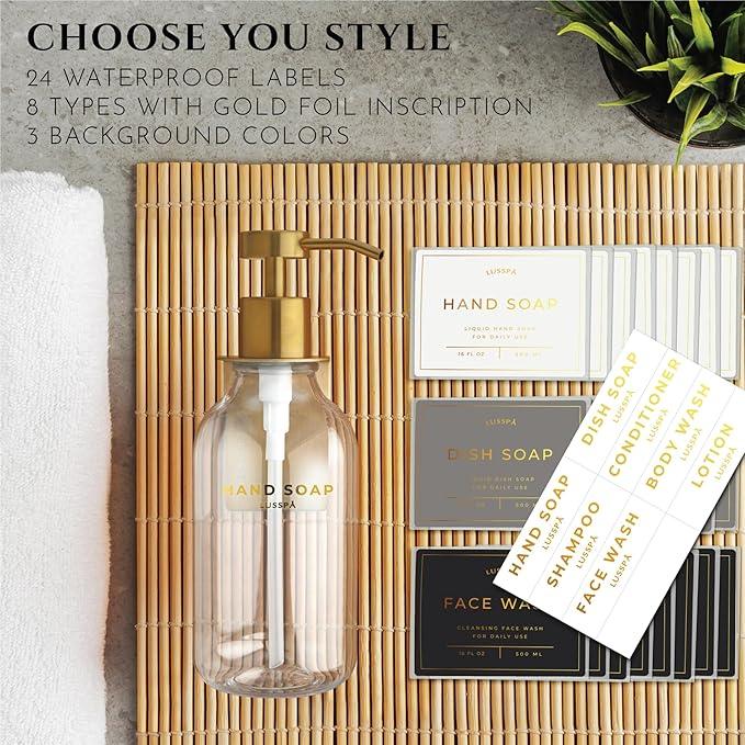Shampoo & Conditioner Dispenser - Shower Soap Dispenser Wall Mounted - Set of 3 16.9 Oz Plastic Bottles with Pump & Holder - Shampoo Dispenser - Shower Dispenser Chamber No Drill (3 X Clear/Gold) - ModernBath