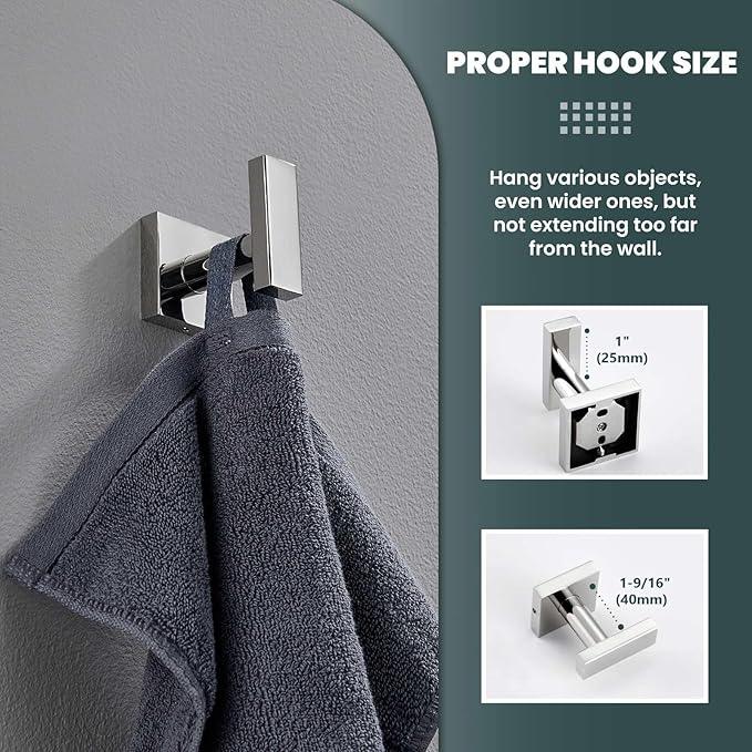 Suyar Polished Chrome Bathroom Towel Hook, SUS 304 Stainless Steel Robe Coat Towel Holder, Wall Mounted - ModernBath