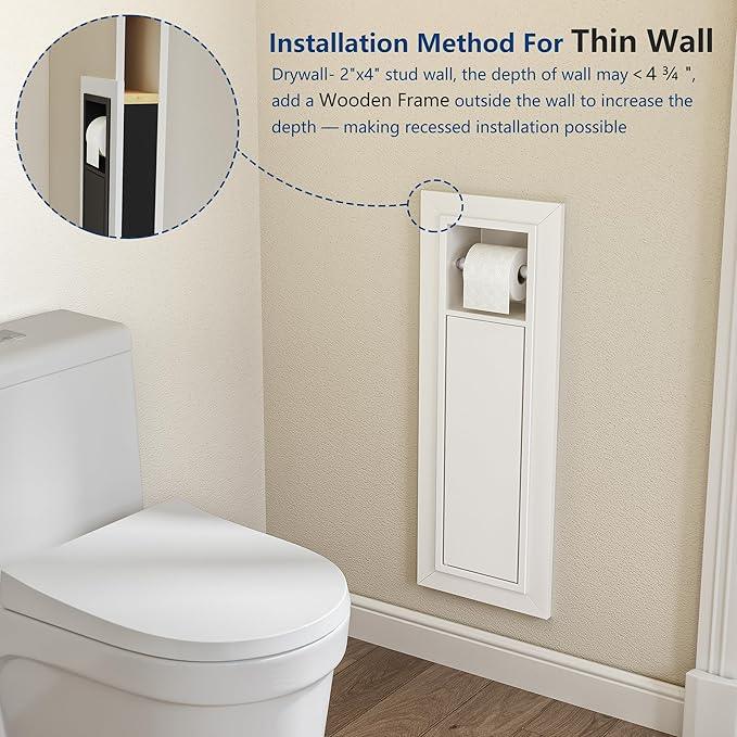 Neodrain Recessed Toilet Paper Holder, in Wall Toilet Paper Holder, 304 Stainless Steel Tissue Paper Holder with Dispense and Storage for Bathroom, White - ModernBath