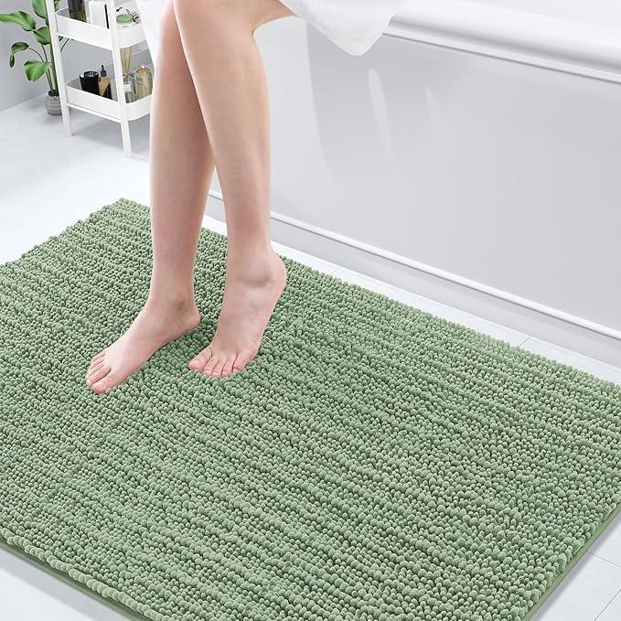 Arotive Luxury Chenille Bathroom Rug Mat, Extra Soft Thick Absorbent Shaggy Bath Rugs, Non-Slip Machine Wash Dry, Plush Bath Mats for Bathroom, Shower and Tub, 59x35, Sage Green - ModernBath