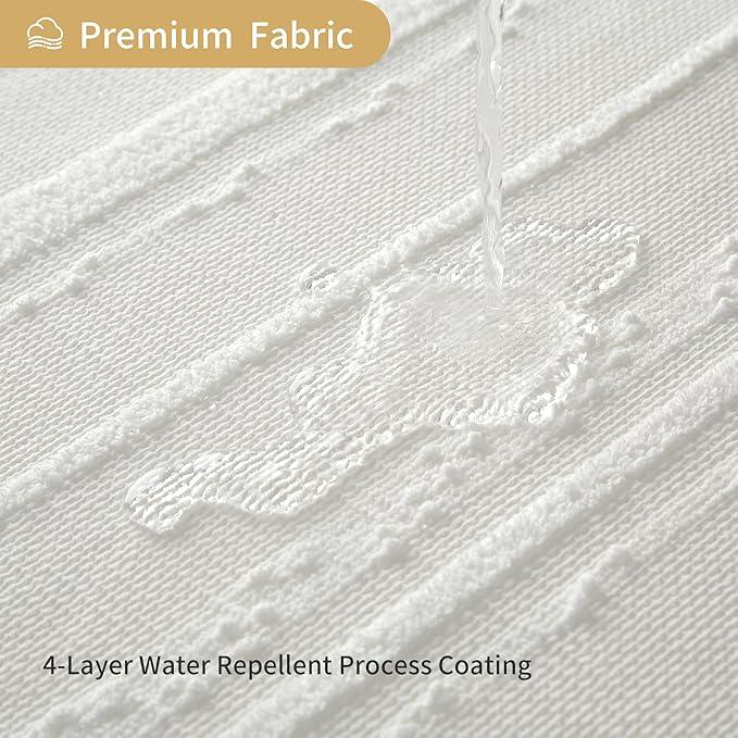 Lameirose White Shower Curtain Boho, Textured Shower Curtain Cotton Blend Waffle Weave Stripe Fabric Shower Curtains for Bathroom, Hotel, Washable, 72 x 72 - ModernBath