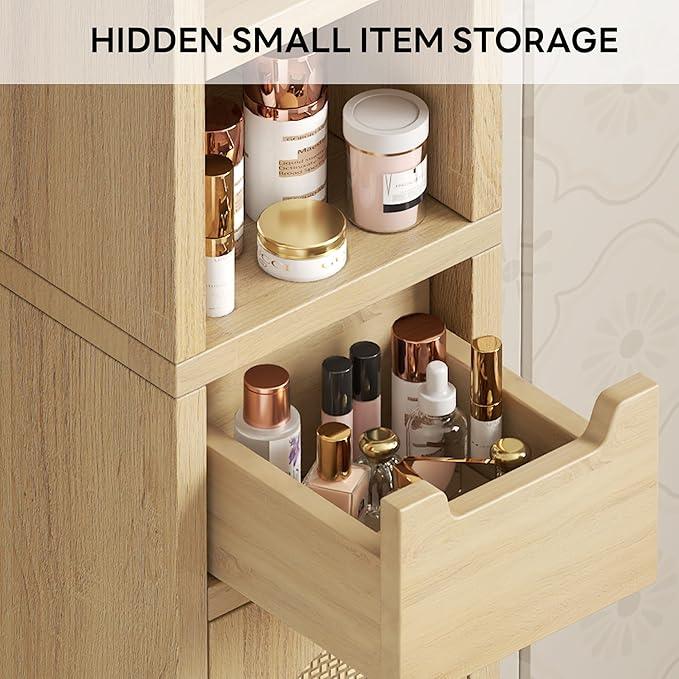 LIKIMIO 69" H Tall Bathroom Storage Cabinet with 2 Doors & 1 Drawer, Narrow Adjustable Shelves & Pull-Out Tissue Holder, Slim Freestanding Cabinet for Small Spaces, Kitchen, Entryway, Rustic White - ModernBath