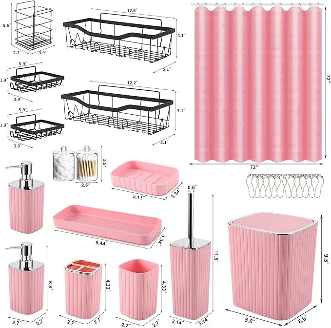 XLHOMO 28PC Bathroom Set - Gorgeous Pink Bathroom Set, Bathroom Accessory Set, Pink Shower Curtain Set with 5PC Shower Caddies - ModernBath