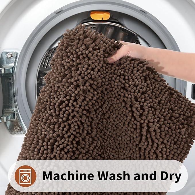 Yimobra Toilet Rugs U Shaped Washable - 24"x20" Non Slip Plush Contour Bath Rugs for Toilet - Super Soft Absorbent Quick Dry Toilet Mats for Bathroom,Brown - ModernBath