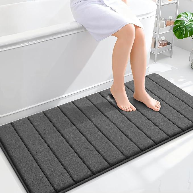 OLANLY Memory Foam Long Bathroom Rugs Runner 47x24, Super Soft Absorbent Bath Mat, Quick Dry, Machine Washable Shower Floor Rugs, Bathmat Carpet, Bathroom Home Decor Accessories, Black - ModernBath