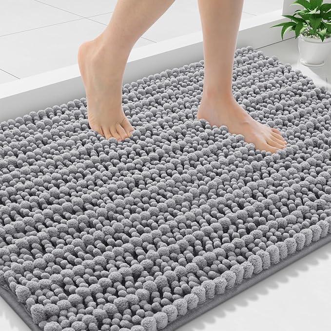 Smiry Bathroom Rugs Mat 36x24, Extra Soft Absorbent Chenille Bath Rugs, Non Slip Rubber Backing Machine Washable Quick Dry Bath Mats for Bathroom Floor, Tub, Shower, Home Decor Accessories, Grey - ModernBath