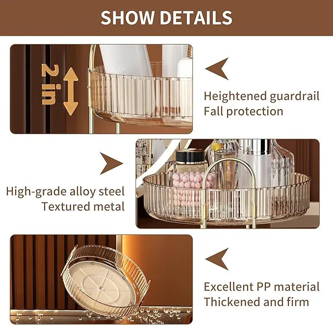 YCIA&DONE 360 Rotating Makeup Organizer and Storage for Vanity Countertop 3 Tiers, High Capacity Cosmetic Skincare Perfume Organizers for Dresser Bathroom Lazy Susan (Amber Gold) - ModernBath
