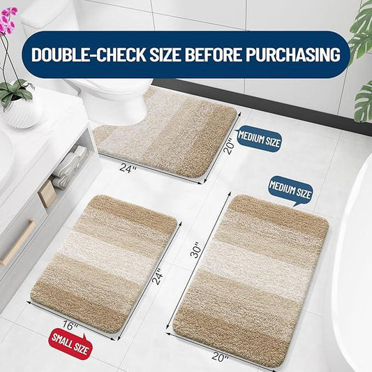 OLANLY Luxury Toilet Rugs U-Shaped 24x20, Extra Soft and Absorbent Microfiber Bathroom Rugs, Non-Slip Plush Shaggy Bath Mat, Machine Wash Dry, Contour Bathroom Mats for Toilet Base, Tan - ModernBath