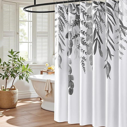 BOODII Grey Plant Watercolor Shower Curtains 72 inches Long Floral Leaf Shower Curtain for Bathroom Botanical Leaves Grey Eucalyptus Curtain Jungle Bathroom Decor 72x72 - ModernBath
