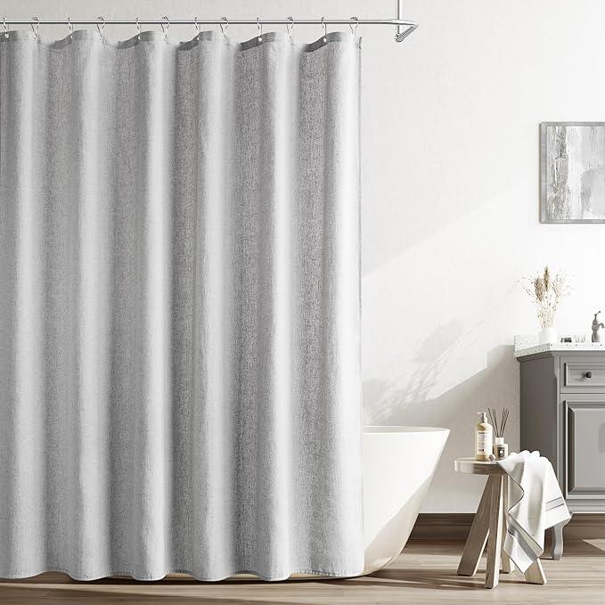 Naturoom Light Grey Linen Shower Curtain, Cloth Textured Fabric Shower Curtain Set with Hooks, Simple Elegant Modern Farmhouse Country Ultra Thick Bath Curtains for Bathroom,Water Repellent,72x96 - ModernBath
