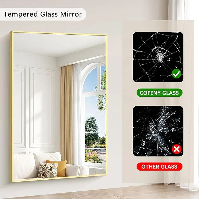 COFENY 40x60inch Gold Bathroom Mirror, Gold Rectangle Mirror with Frame, Large Rectangular Wall Mirrors for Bathroom, Living Room, Hair Salon, Big Farmhouse Mirror Hang Horizontal/Vertical - ModernBath