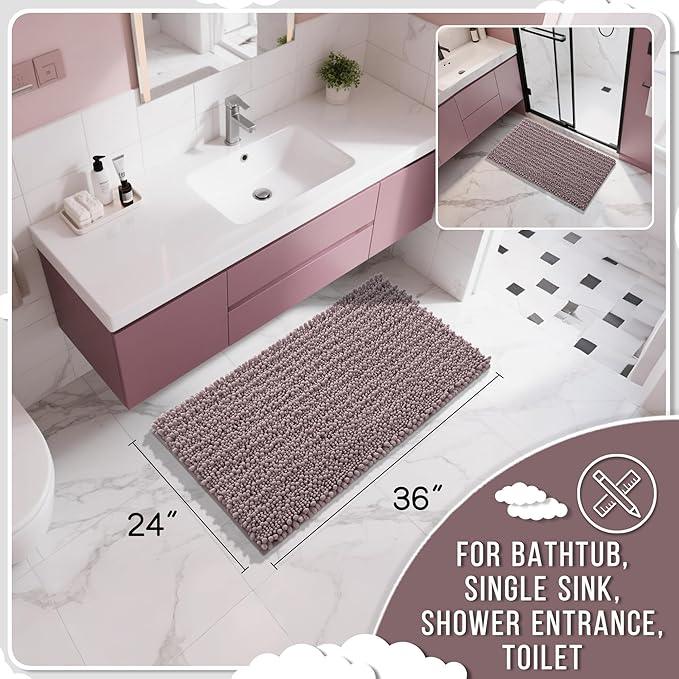 Yimobra Large Bathroom Rugs Non Slip Washable 36x24 Inch - Ultra Soft Absorbent Chenille Bath Mat, Quick Dry Shaggy Floor Carpet for Tub Shower, Mauve Home Decor Accessories - ModernBath