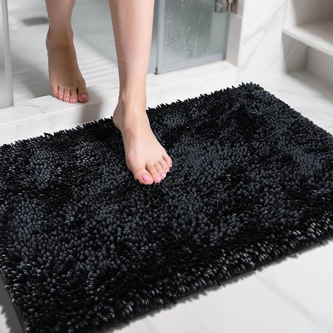Yimobra Large Bathroom Rug Non Slip 36x24 Inch, Extra Thick Soft Absorbent Chenille Bath Mat, Machine Washable Quick Dry Bath Rugs for Bathroom Floor, Tub and Shower, Home Decor Accessories, Black - ModernBath