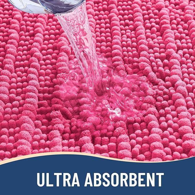 Arotive Luxury Chenille Bathroom Rug Mat, Extra Soft Thick Absorbent Shaggy Bath Rugs, Non-Slip Machine Wash Dry, Plush Bath Mats for Bathroom, Shower and Tub, 30x17, Deep Pink - ModernBath