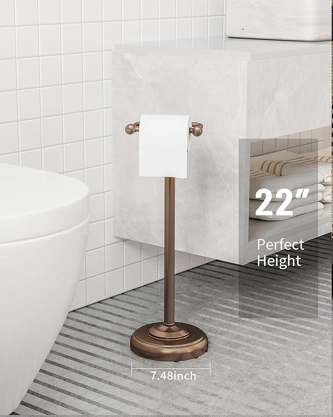 Toilet Paper Holder Stand, Bronze Toilet Paper Holder Free Standing, Post Pivoting Design & Stable Weighted Base SUS304 Stainless Steel for Bathroom (Mega Roll) - ModernBath