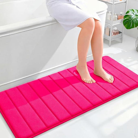 OLANLY Memory Foam Long Bathroom Rugs Runner 47x20, Super Soft Absorbent Bath Mat, Quick Dry, Machine Washable Shower Floor Rugs, Bathmat Carpet, Bathroom Home Decor Accessories, Hot Pink - ModernBath