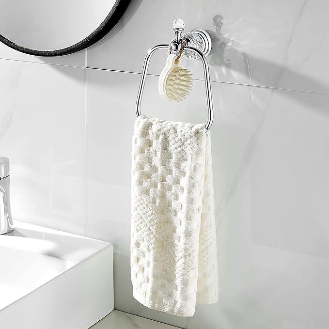 WINCASE Crystal Towel Ring, Chrome Hand Towel Holder, Silver Towel Rack Hanger for Bathroom, Towel Holder Bling Wall Mounted Decorative - ModernBath