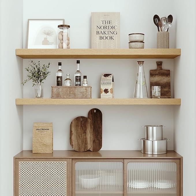Vivelove Single Floating Shelves Oak 48 Inches, 48 x 10 inch Deep x 1.8 in Thick, Long Wall Shelves Heavy Duty 80 lbs for Bedroom, Living Room, Kitchen, Office, Modern Shelf Book Home Decor - ModernBath
