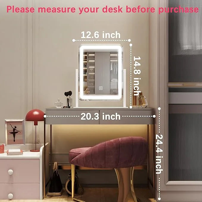 ROLOVE Vanity Mirror with Lights, 12.6"×15" LED Makeup Mirror, Lighted Makeup Mirror with Lights, Smart Touch Control Dimmable 3 Modes Light, Lighted Up Mirror for Makeup Desk, Bedroom, Dressing Room - ModernBath
