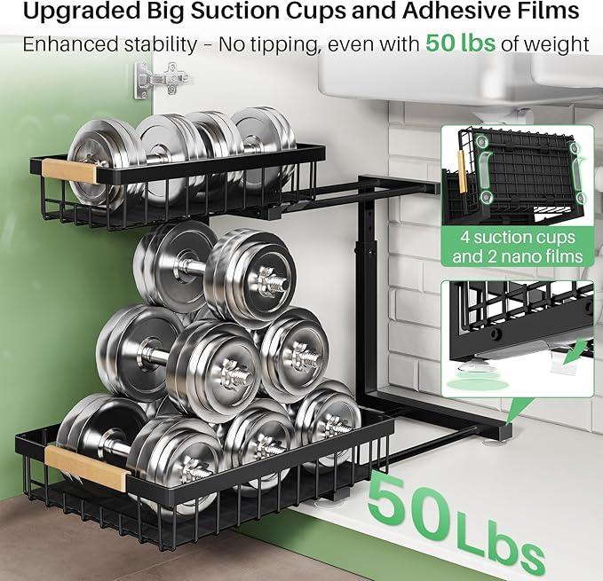 Under Sink Organizer, 2 Packs 2 Tier Under Sink Organizers and Storage, Slide out Pull out Cabinet Organizer Shelf, Metal Sliding Drawer for Kitchen Bathroom Pantry Cabinet Closet Organization Rack - ModernBath