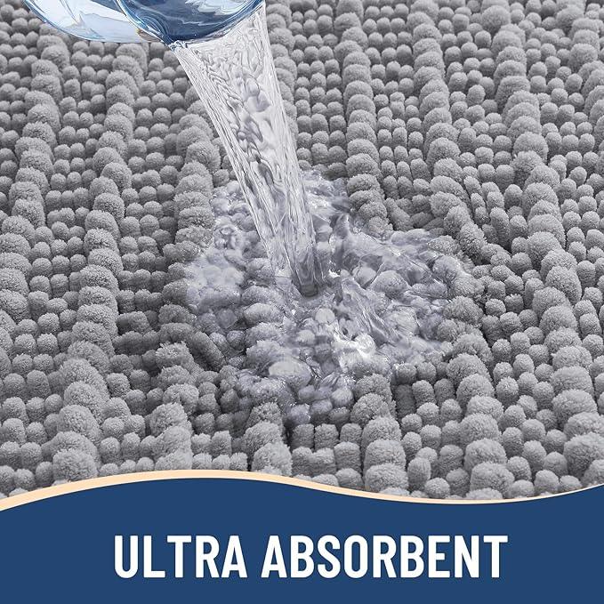 Arotive Luxury Chenille Bathroom Rug Mat, Extra Soft Thick Absorbent Shaggy Bath Rugs, Non-Slip Machine Wash Dry, Plush Bath Mats for Bathroom, Shower and Tub, 40x24, Grey - ModernBath