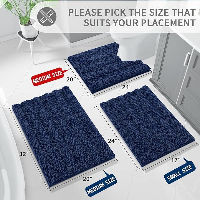 Yimobra Toilet Rugs U Shaped Washable 24 x 20, Non Slip and Super Absorbent Toilet Mat, Quick Dry, Ultra Luxury Microfiber Chenille Plush Fluffy Contour Bath Rugs for Toilet Base, Navy Blue - ModernBath