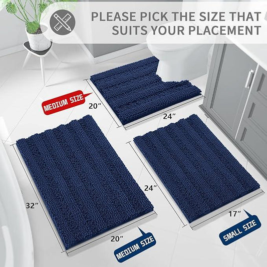 Yimobra Toilet Rugs U Shaped Washable 24 x 20, Non Slip and Super Absorbent Toilet Mat, Quick Dry, Ultra Luxury Microfiber Chenille Plush Fluffy Contour Bath Rugs for Toilet Base, Navy Blue - ModernBath