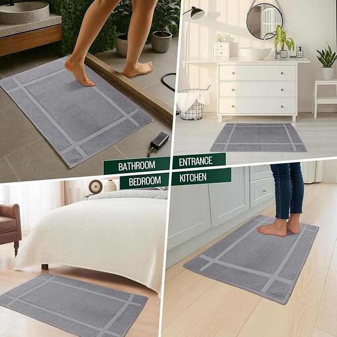 Pearl Linens 100% Ring Spun Cotton Bath Mat (Pack of 2) 18 x 25 Inch, Washable, Soft & Absorbent Terry Bathroom Floor Mat – Not Bathroom Rugs – Quick-Dry After Shower Bath Mat, 687 GSM, Light Grey - ModernBath