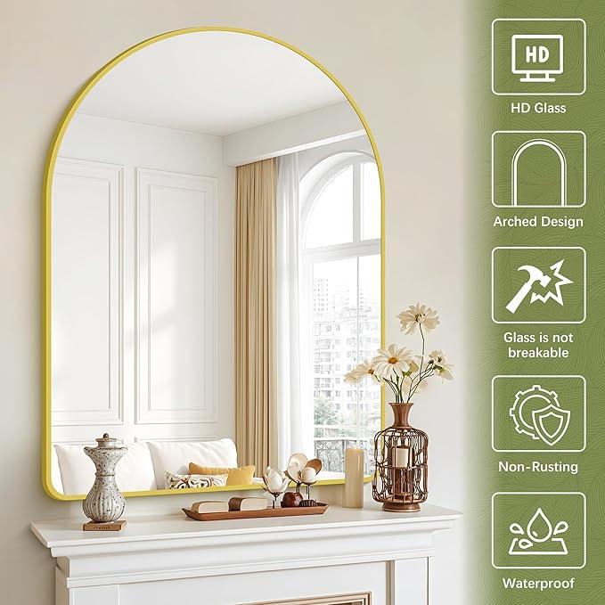 Arched Bathroom Mirror, 36"x48" Gold Arch Mirror for Bathroom, Wall Mounted Mirror, Gold Vanity Wall Mirror w/Metal Frame for Bedroom, Entryway, Living Room, Vertically Hanging or Leaning Against - ModernBath